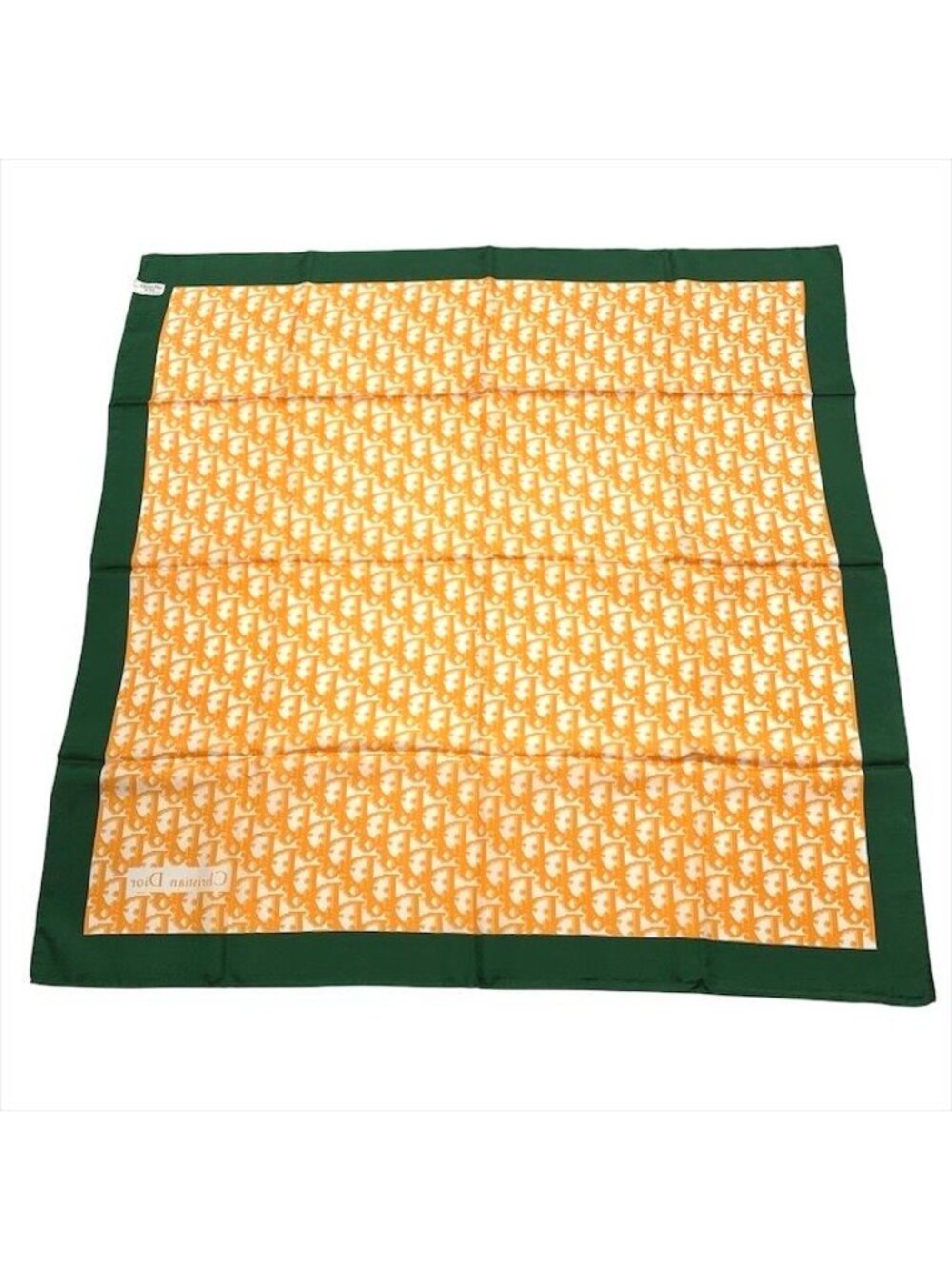 Dior Trotter Pattern Silk Scarf Orange Green - Picture 2 of 6
